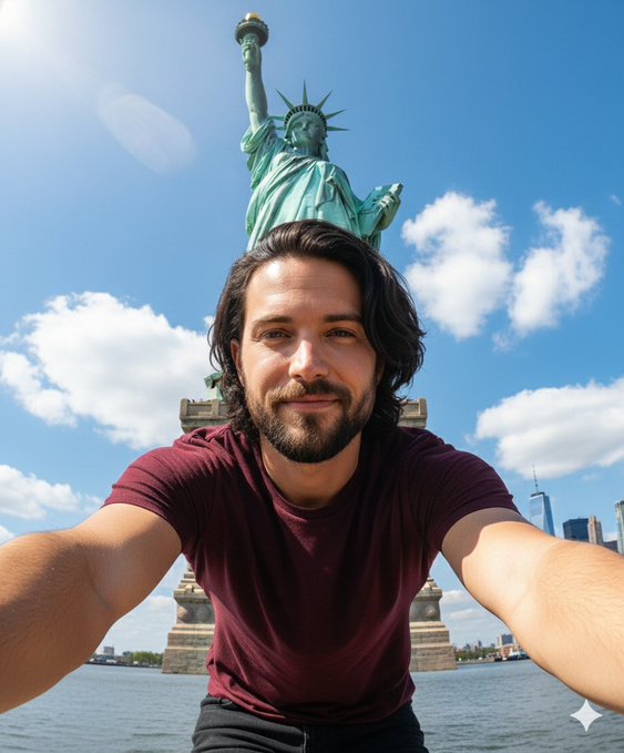 Selfie in front of the Statue of Liberty