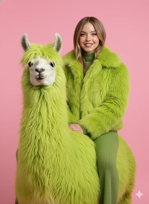 A pose in a studio setting and on a llama